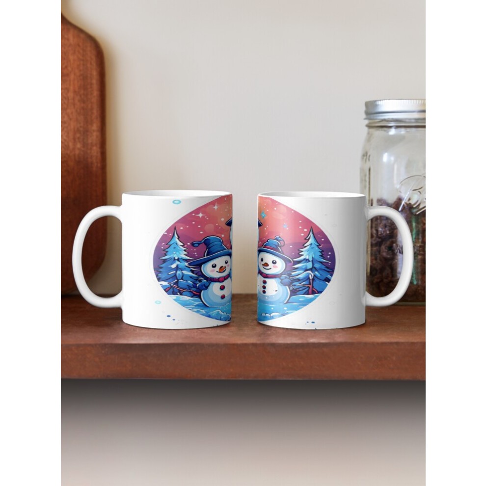 (Hope Your Christmas Is So Much Fun Snowman Family-9318) Coffee Mugs 11oz Traditional Red Ikat Pattern - Vibrant Tribal Textile Design Ceramic Mug Cut