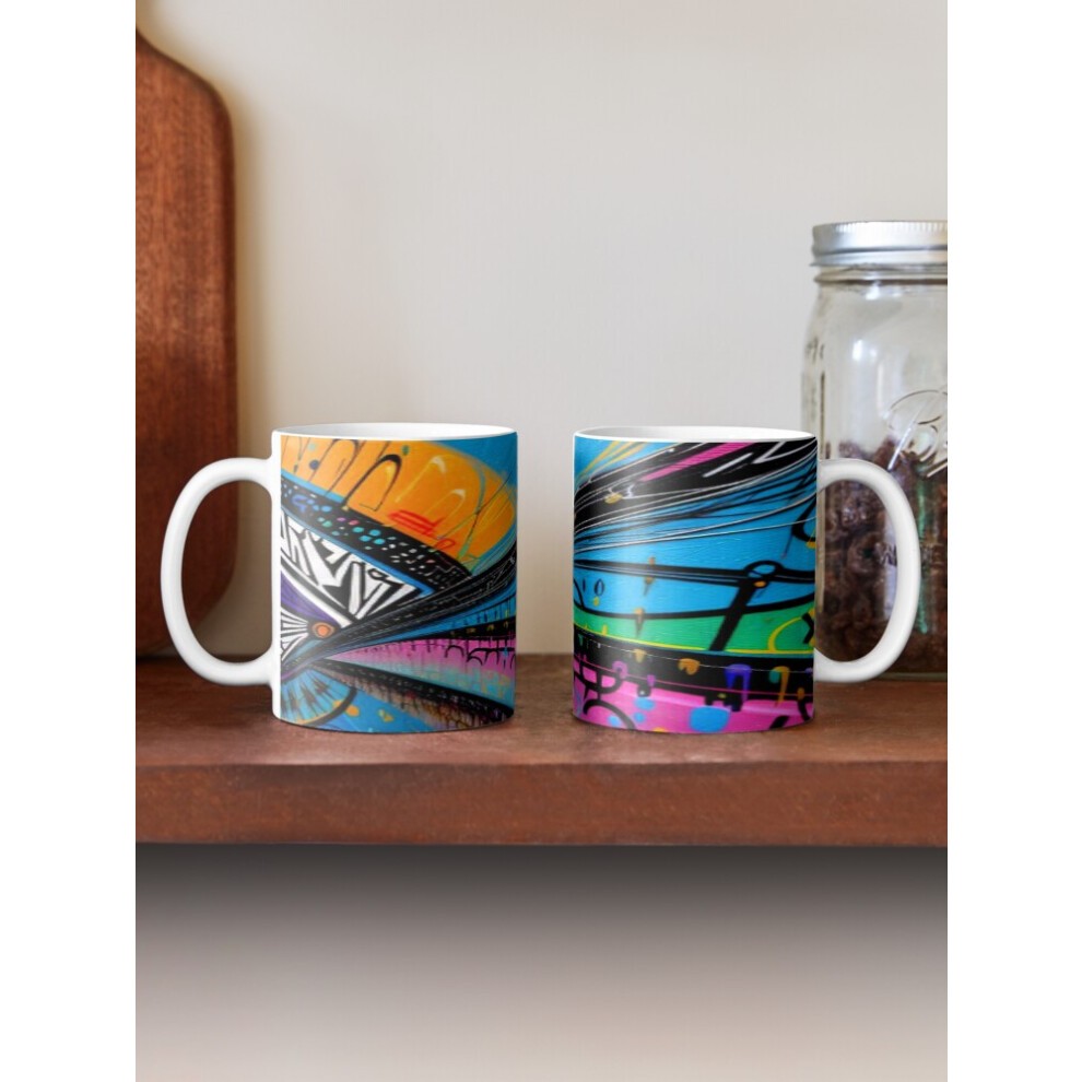 (Abstract in the City Art-9797) Coffee Mugs 11oz Pixel Art Digital Icons Pattern - Retro Gaming and Tech Ceramic Mug Cute Novelty Christmas Gifts