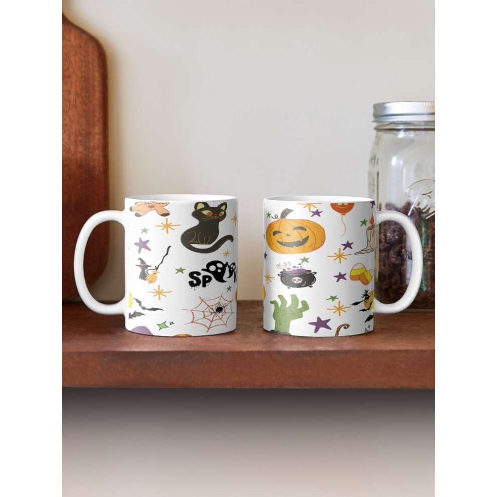 (Happy Halloween Pattern-9734) Coffee Mugs 11oz Indian Leaf Design Ceramic Mug Cute Novelty Christmas Gifts