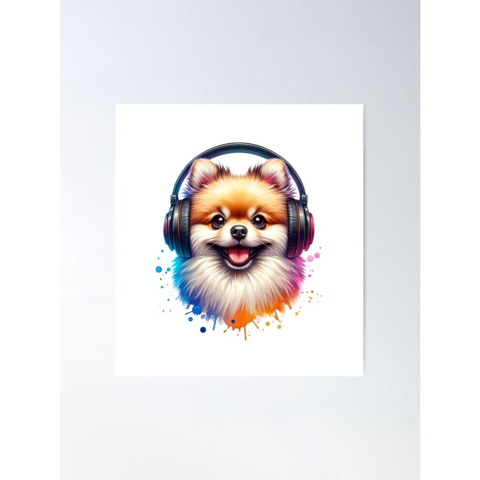 (Pomeranian with Headphones=3439) Posters 16x20
