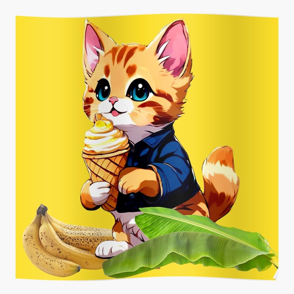 (Cat and Ice Cream, Humor and Summer.=5797) Posters 16x20