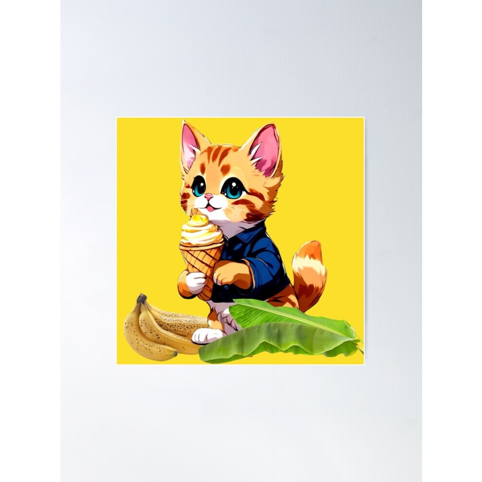 (Cat and Ice Cream, Humor and Summer.=5797) Posters 16x20