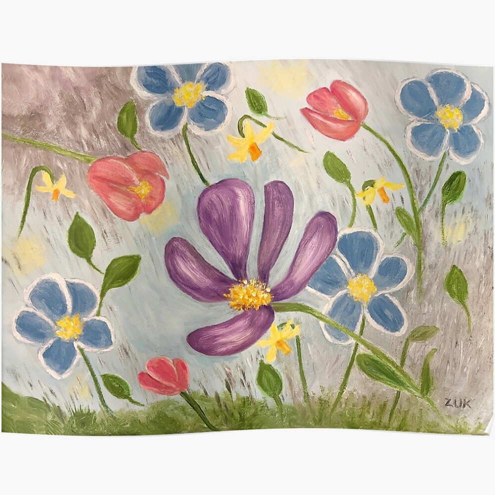 (April Showers. Colorful, Abstract Floral Art=8306) Posters 16x20