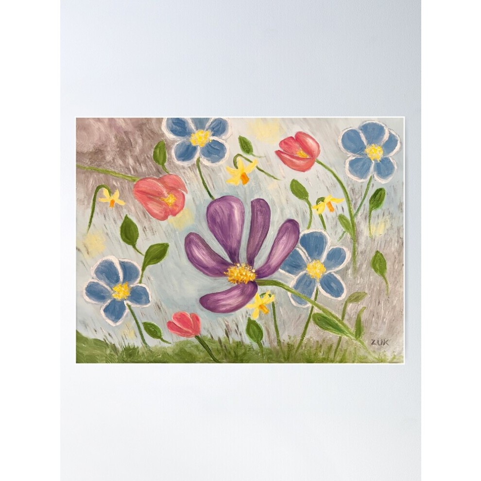 (April Showers. Colorful, Abstract Floral Art=8306) Posters 16x20