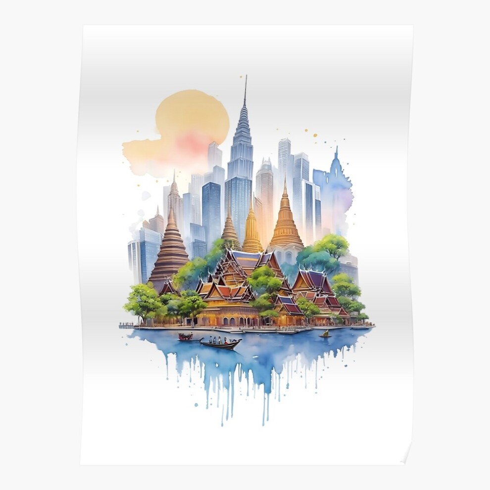 (Thailand Watercolor Country Landscape Art=8654) Posters 16x20