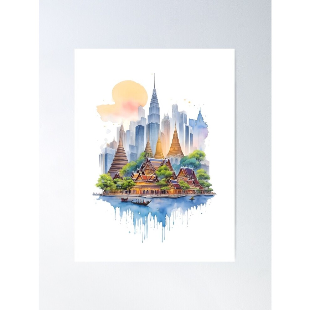 (Thailand Watercolor Country Landscape Art=8654) Posters 16x20