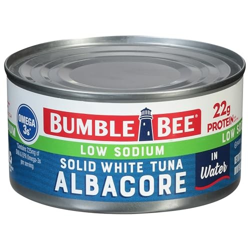 Bumble Bee Low Sodium Solid White Albacore Tuna in Water, 12 Oz Can - Wild Caught Tuna - 22g Protein per Serving, High in Omega-3s - Non-GMO Project V