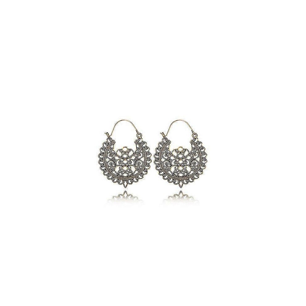 (5674-gold, One Size) Huatang Vintage Gold Silver Color Metal Dangle Hollow Earrings for Women Geometric Carved Ethnic Earring Indian Jewellery Brinco