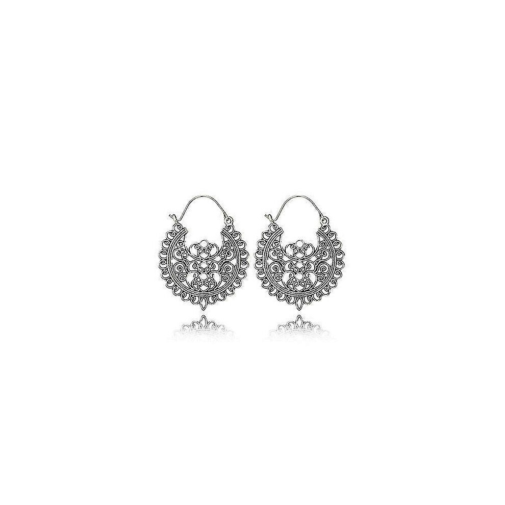 (5674-silver, One Size) Huatang Vintage Gold Silver Color Metal Dangle Hollow Earrings for Women Geometric Carved Ethnic Earring Indian Jewellery Brin