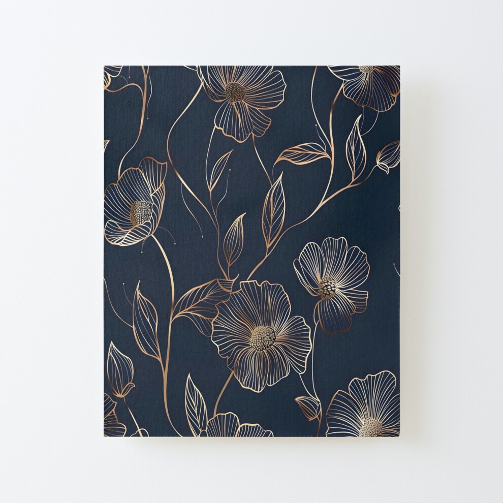 Framed Canvas Print Outlined Golden Floral Pattern=3443 DIY Install Kit - 16x20