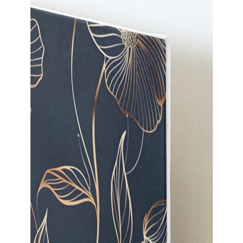Framed Canvas Print Outlined Golden Floral Pattern=3443 DIY Install Kit - 16x20