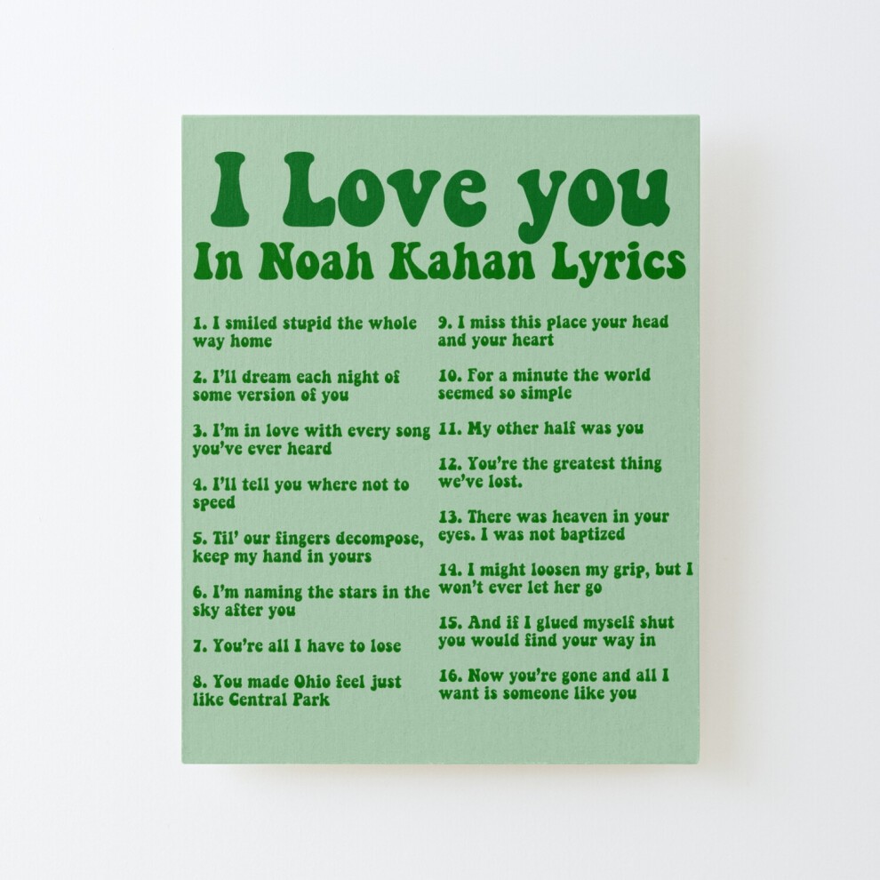 Framed Canvas Print I Love You in Noah Kahan Lyrics=4542 DIY Install Kit - 16x20