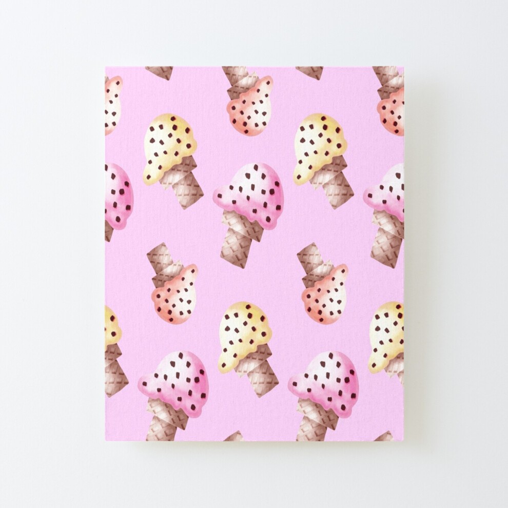 Framed Canvas Print Painterly Ice Cream Cones in Yellow, Pink and Peach on a Purple Pink=6278 DIY Install Kit - 16x20