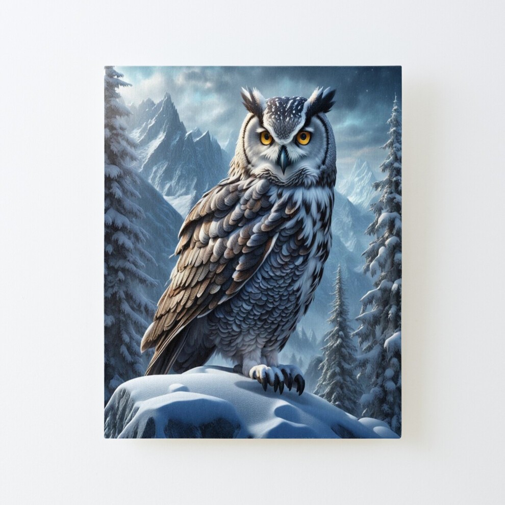 Framed Canvas Print Owl in Snow Mountains=9545 DIY Install Kit - 16x20