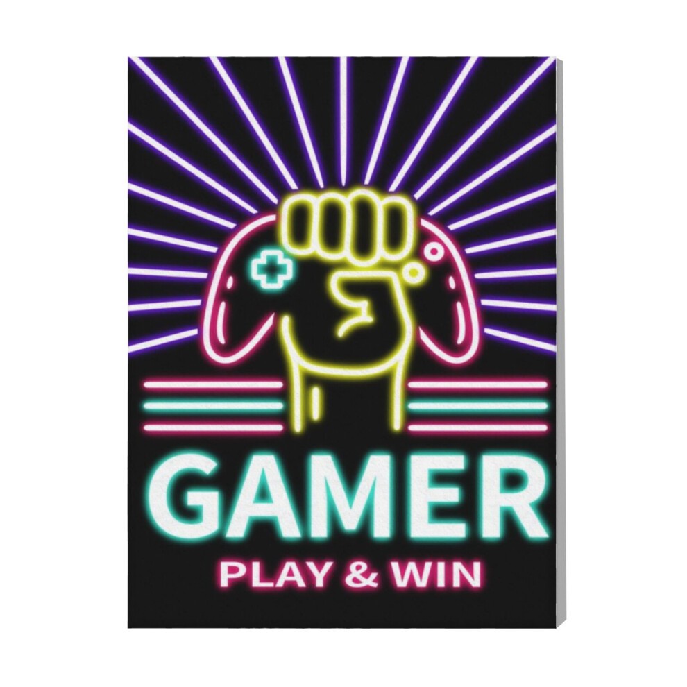 (Neon Gamer Play and Win=4962) Canvas Print Framed DIY Install Kit- 16x20