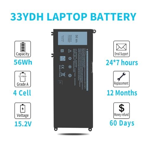 15.2V 56Wh 33YDH Battery for Dell Inspiron 17 7000 7773 7779 7778 7786 2-in-1 15 7577 Latitude 15 3590 3580 3490 3380 G5 15 5587 G3 3579 3779 G7 7588  thumbnail