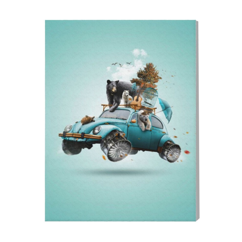 (Animals Riding Flying Car=7950) Canvas Print Framed DIY Install Kit- 16x20