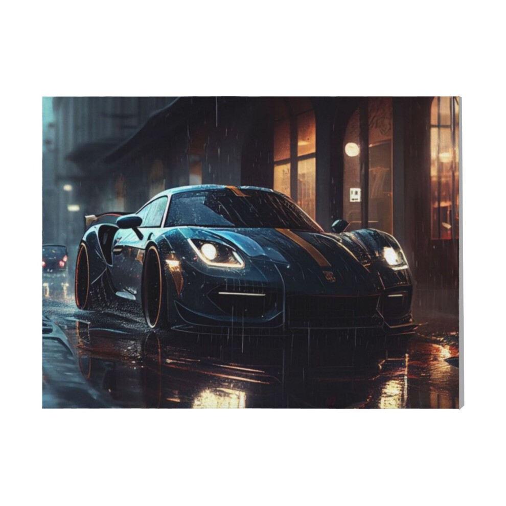 (Sports Car at Night=9303) Canvas Print Framed DIY Install Kit- 16x20