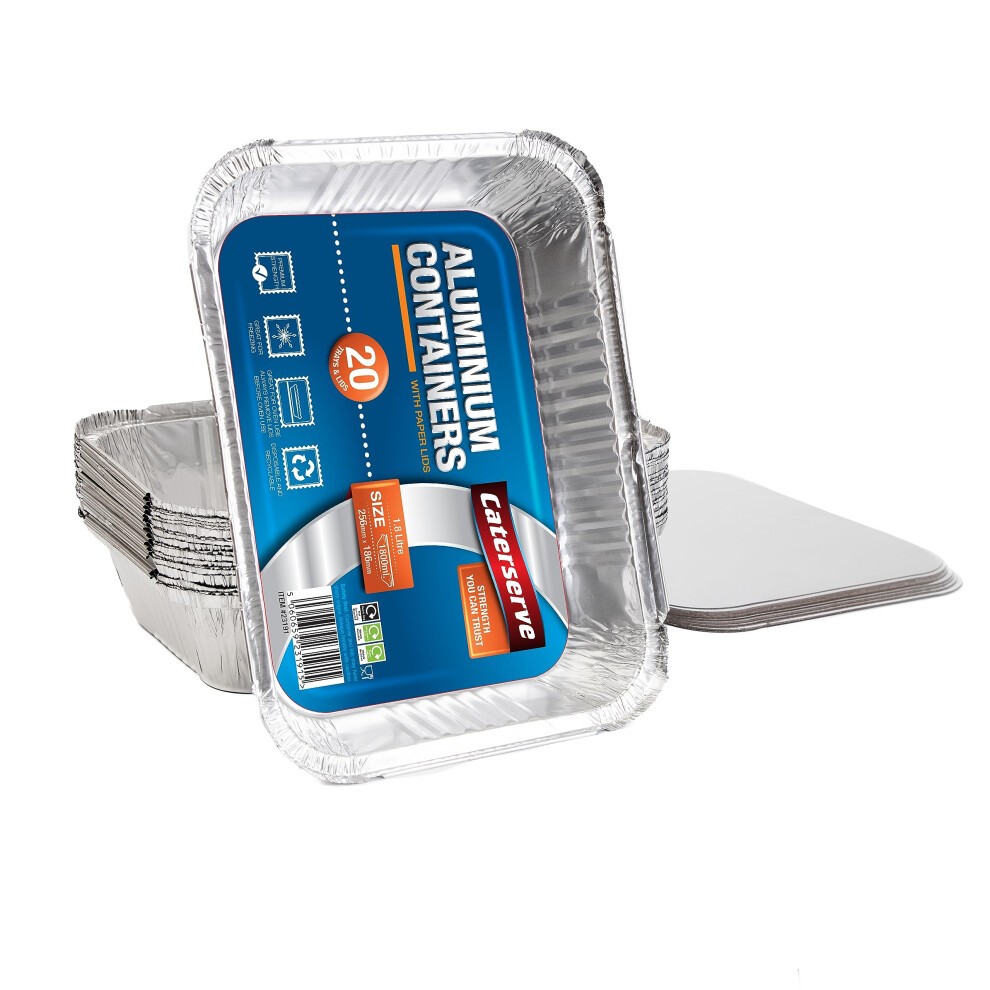 20 Aluminum Foil Trays with Lids 1800ml - Ideal for Food Storage, Roasting Tin, Baking Tins, Baking Trays, Oven Tray, Roasting Tin, and Disposable BBQ