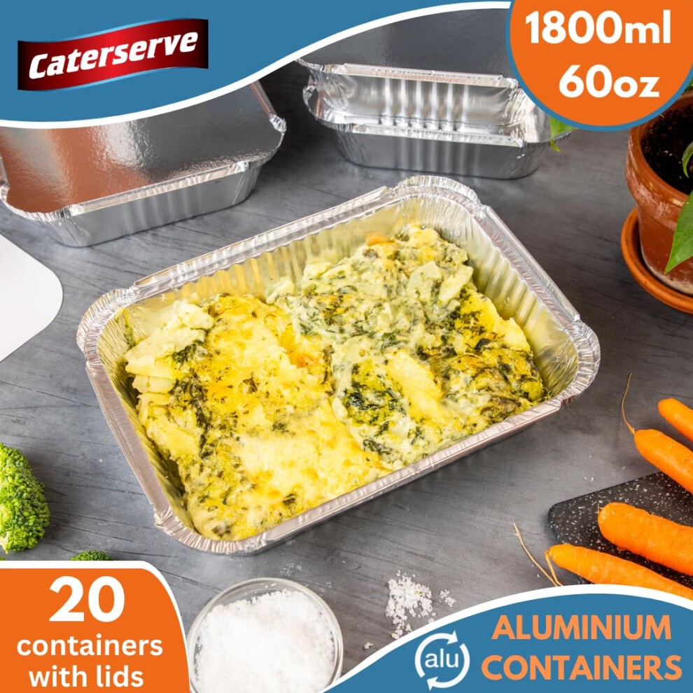 20 Aluminum Foil Trays with Lids 1800ml - Ideal for Food Storage, Roasting Tin, Baking Tins, Baking Trays, Oven Tray, Roasting Tin, and Disposable BBQ thumbnail
