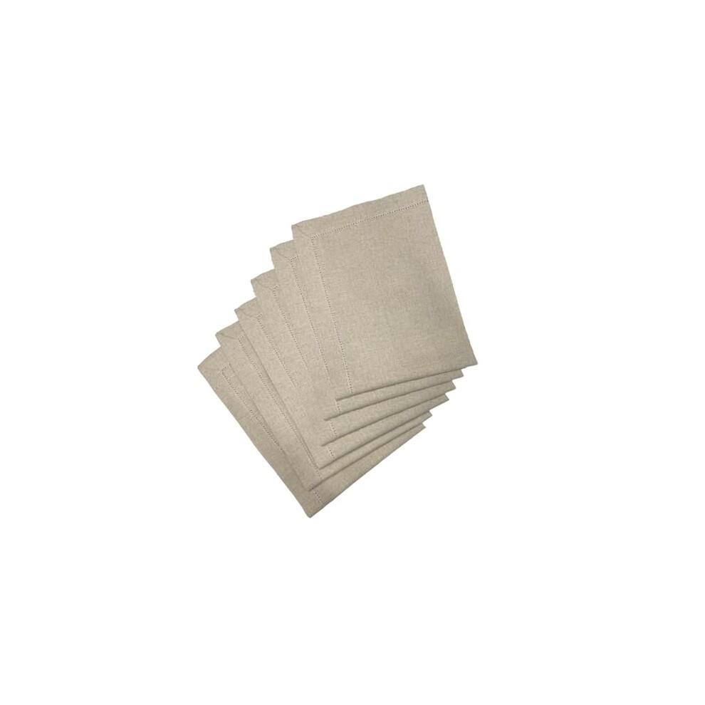 Sweet Needle 100% Pure Linen Napkins with Hemstitch Natural - 50x50 CM | Pack of 6 | European Flax Washable, Durable and Reusable. Luxury Dinning for thumbnail