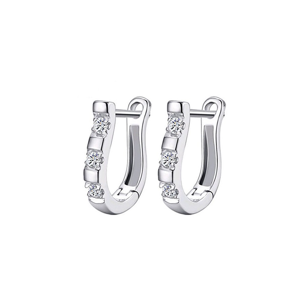 1 Pair Chic 925 Sterling Silver Lady White Gemstones Women's Hoop Earrings 0489