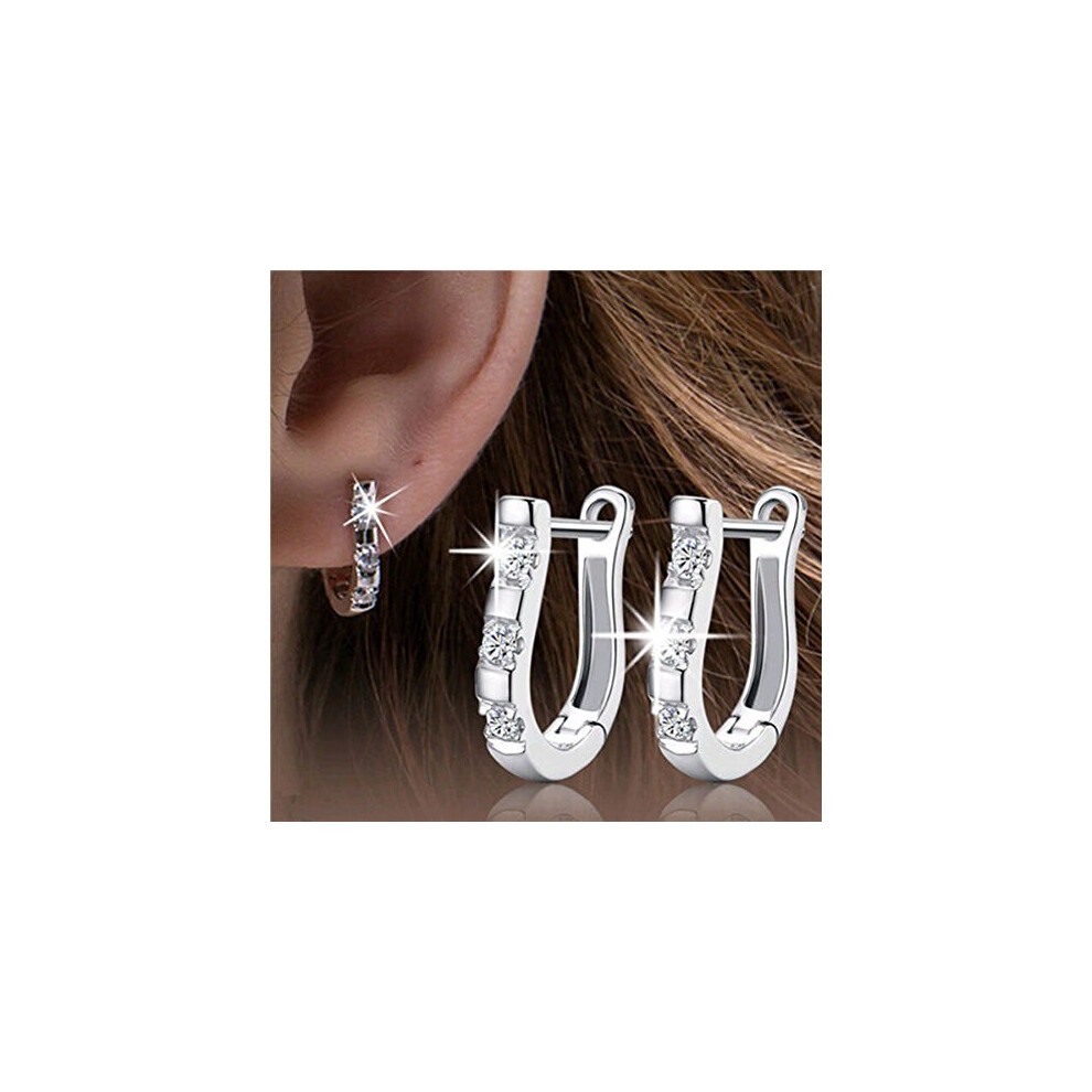 1 Pair Chic 925 Sterling Silver Lady White Gemstones Women's Hoop Earrings 0489 thumbnail