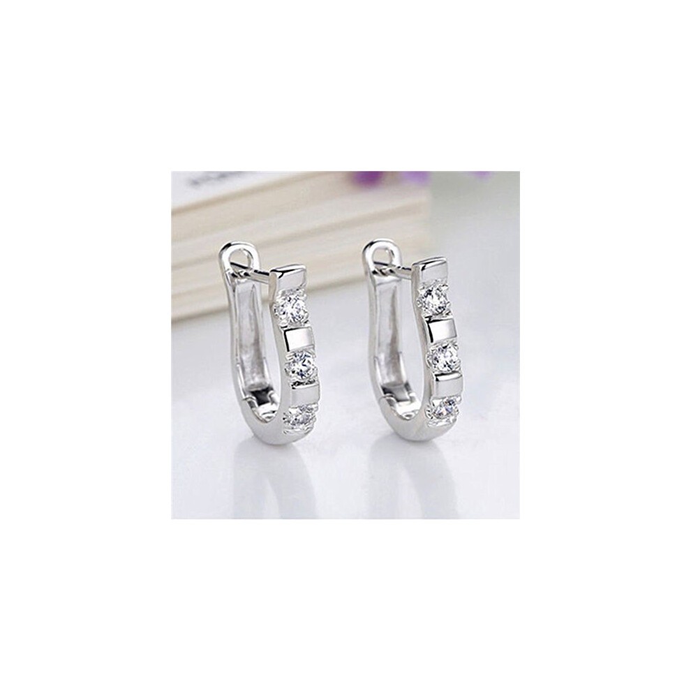 1 Pair Chic 925 Sterling Silver Lady White Gemstones Women's Hoop Earrings 0489 thumbnail
