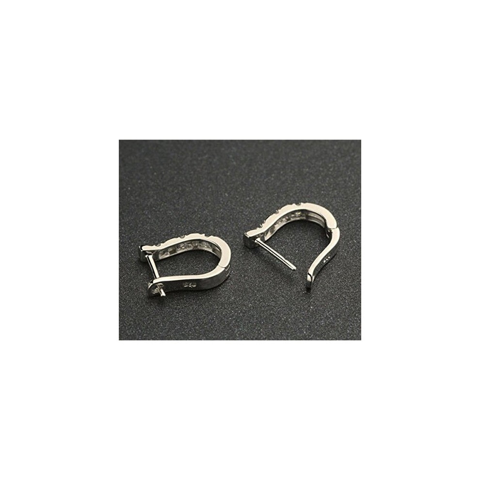 1 Pair Chic 925 Sterling Silver Lady White Gemstones Women's Hoop Earrings 0489 thumbnail