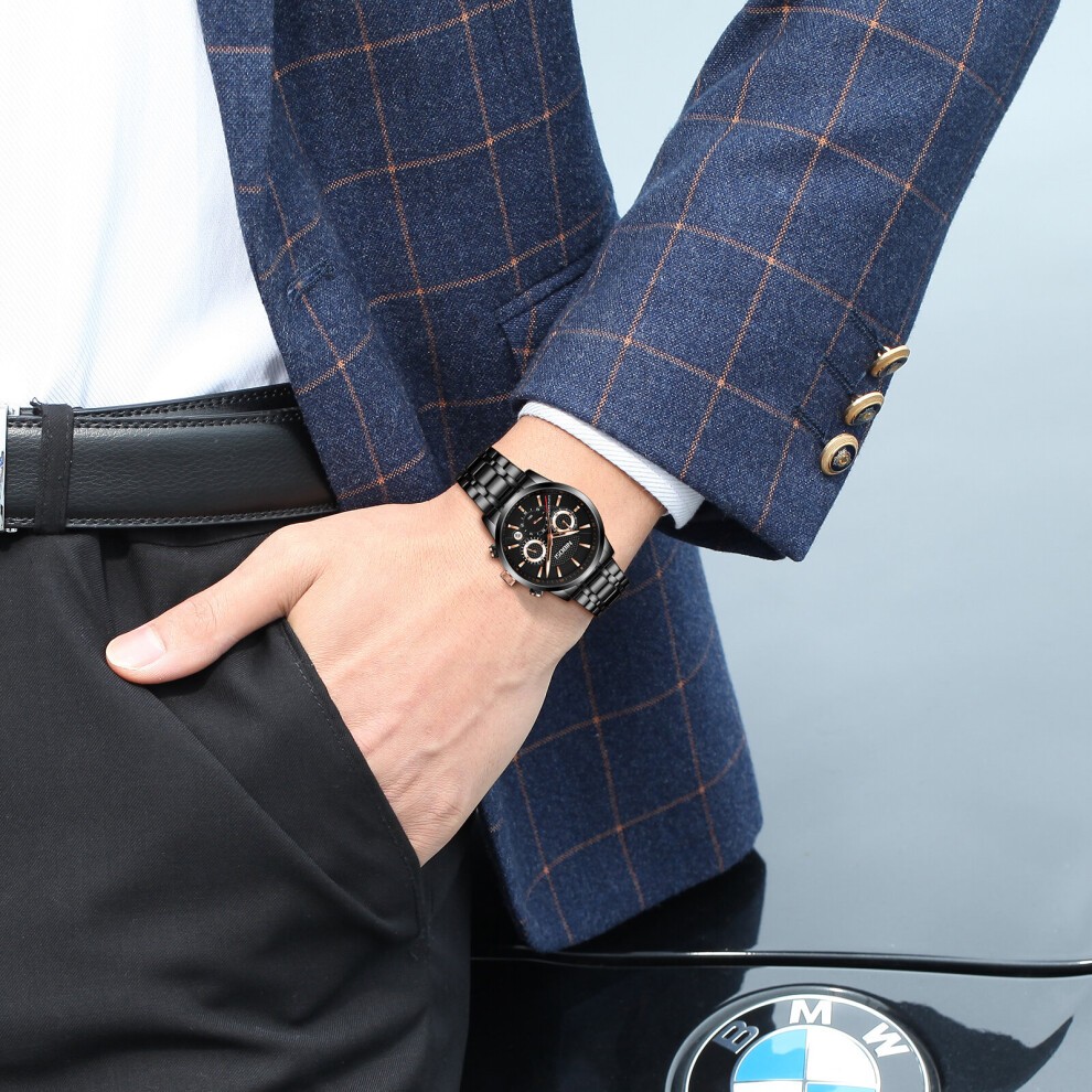 Mens Watches Top Stainless Quartz Watch Men Casual Sport Chronograph Waterproof Wristwatch Montre 2313 thumbnail