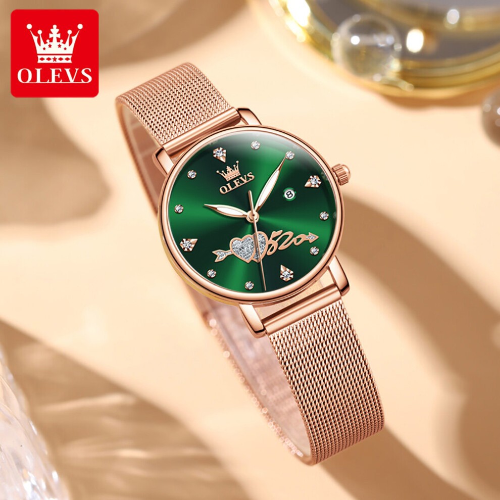 Women Watch Top Lady Girl Wristwatch Green Stainless Steel Bracelet Classic Heart Female Clock Gift 5509 thumbnail