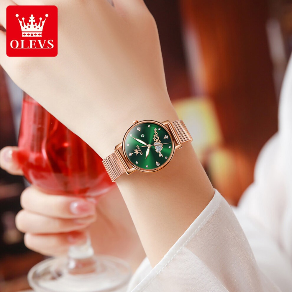 Women Watch Top Lady Girl Wristwatch Green Stainless Steel Bracelet Classic Heart Female Clock Gift 5509 thumbnail