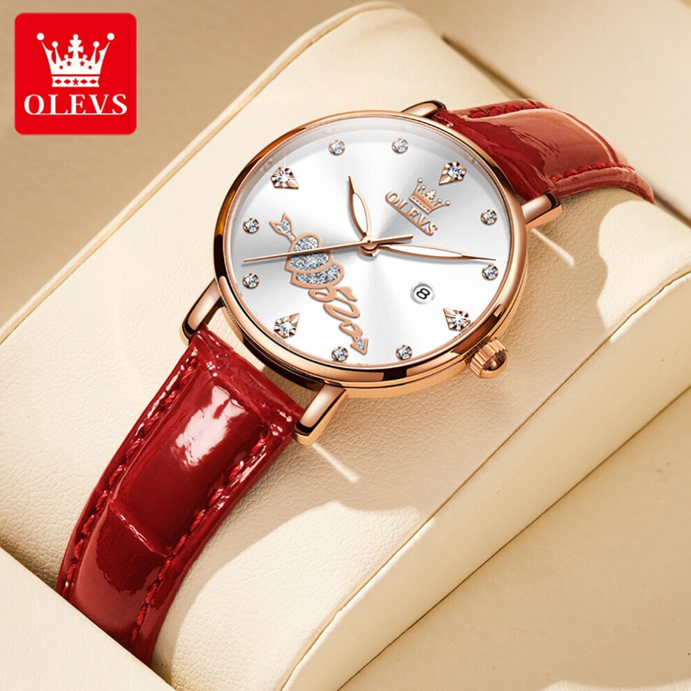 Women Watch Top Lady Girl Wristwatch Red Leather Bracelet Classic Heart Female Clock Gift 5509 thumbnail