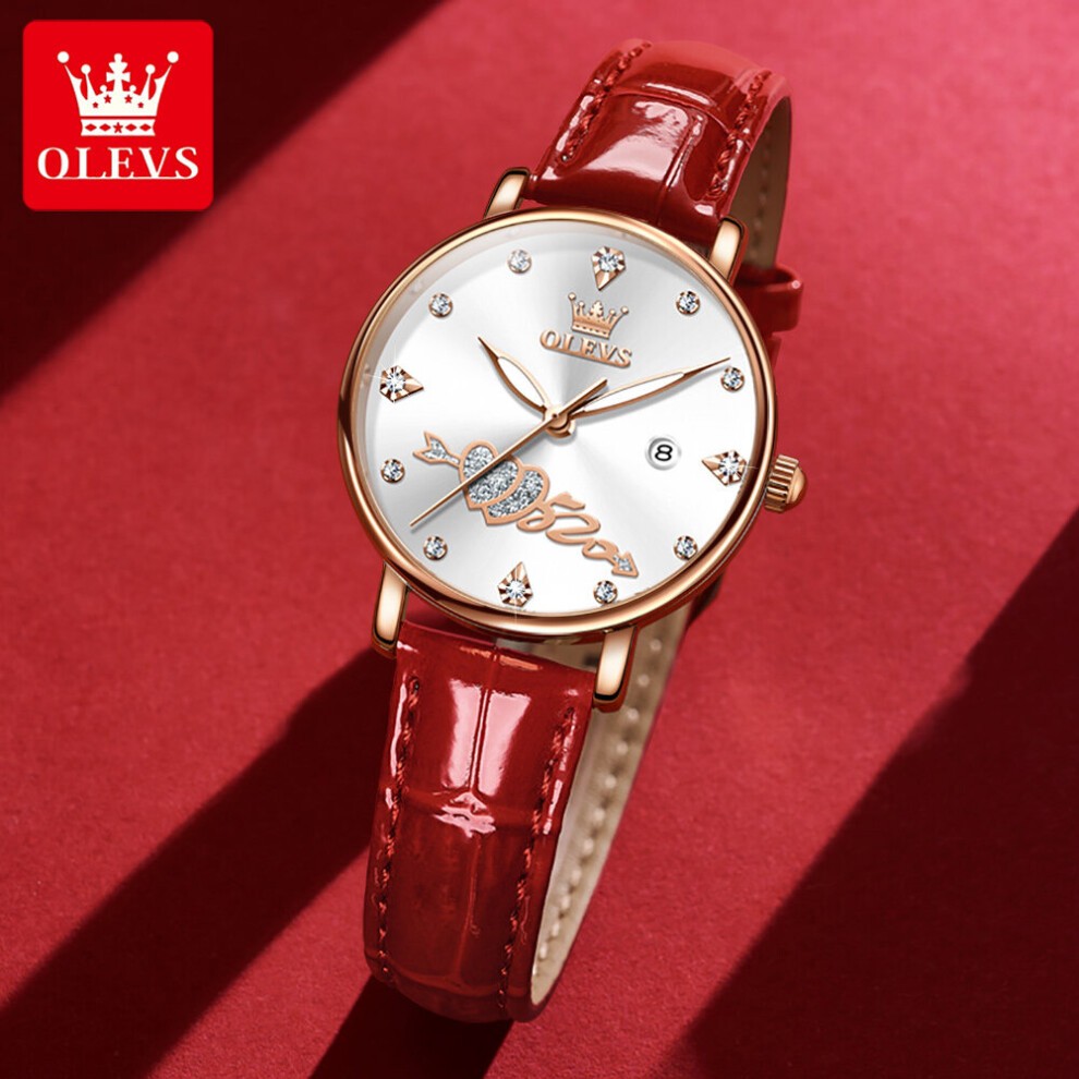 Women Watch Top Lady Girl Wristwatch Red Leather Bracelet Classic Heart Female Clock Gift 5509 thumbnail
