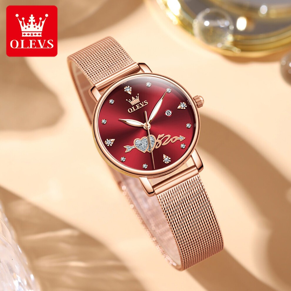 Women Watch Top Lady Girl Wristwatch Red Stainless Steel Bracelet Classic Heart Female Clock Gift 5509 thumbnail