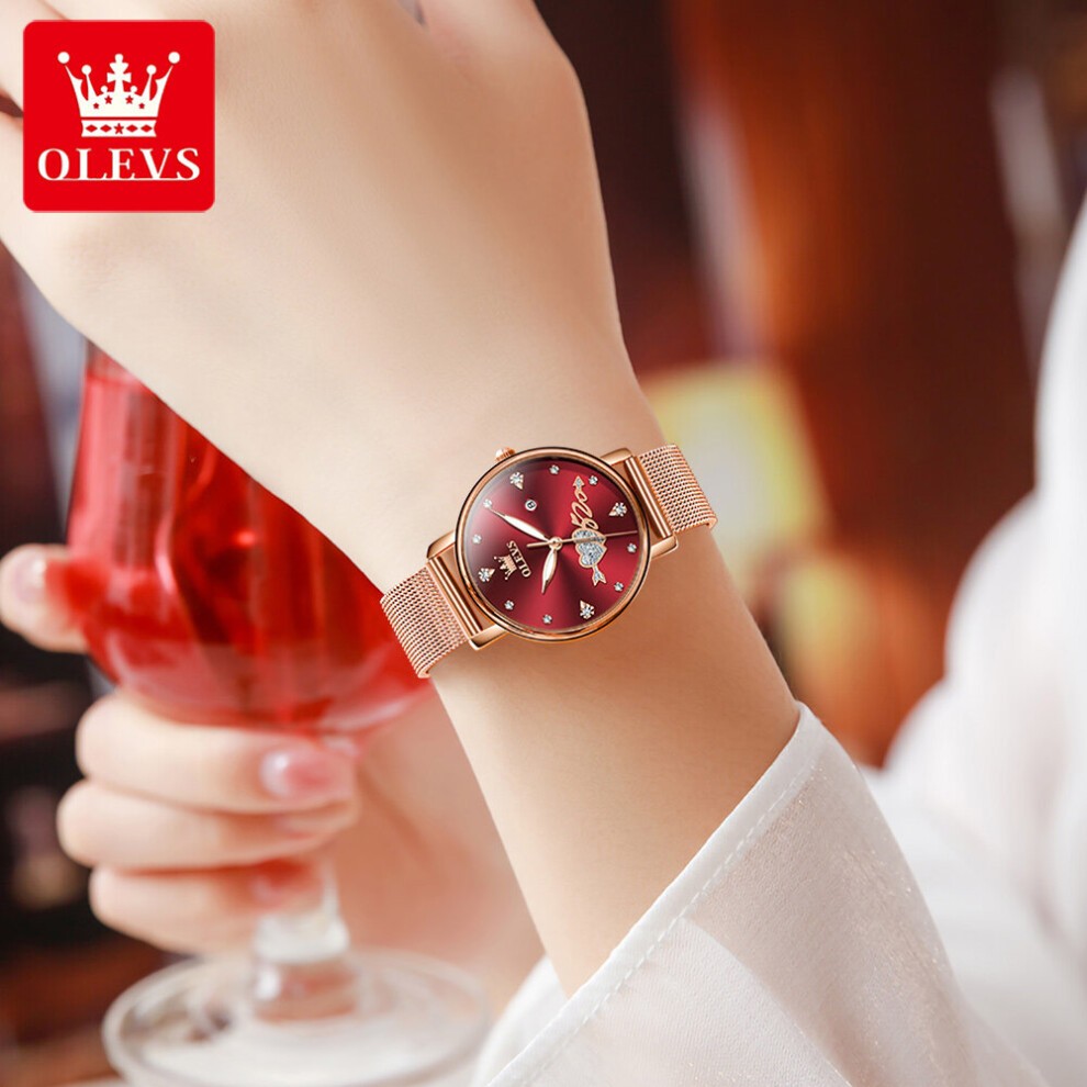 Women Watch Top Lady Girl Wristwatch Red Stainless Steel Bracelet Classic Heart Female Clock Gift 5509 thumbnail