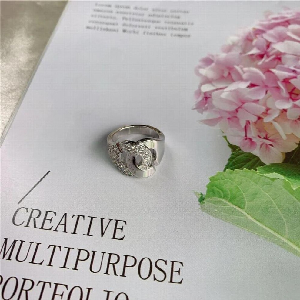 100%S925 Sterling Silver Ring French Pop Inlay Electroplated Zircon Handcuff Ring Gift Couple R16 thumbnail