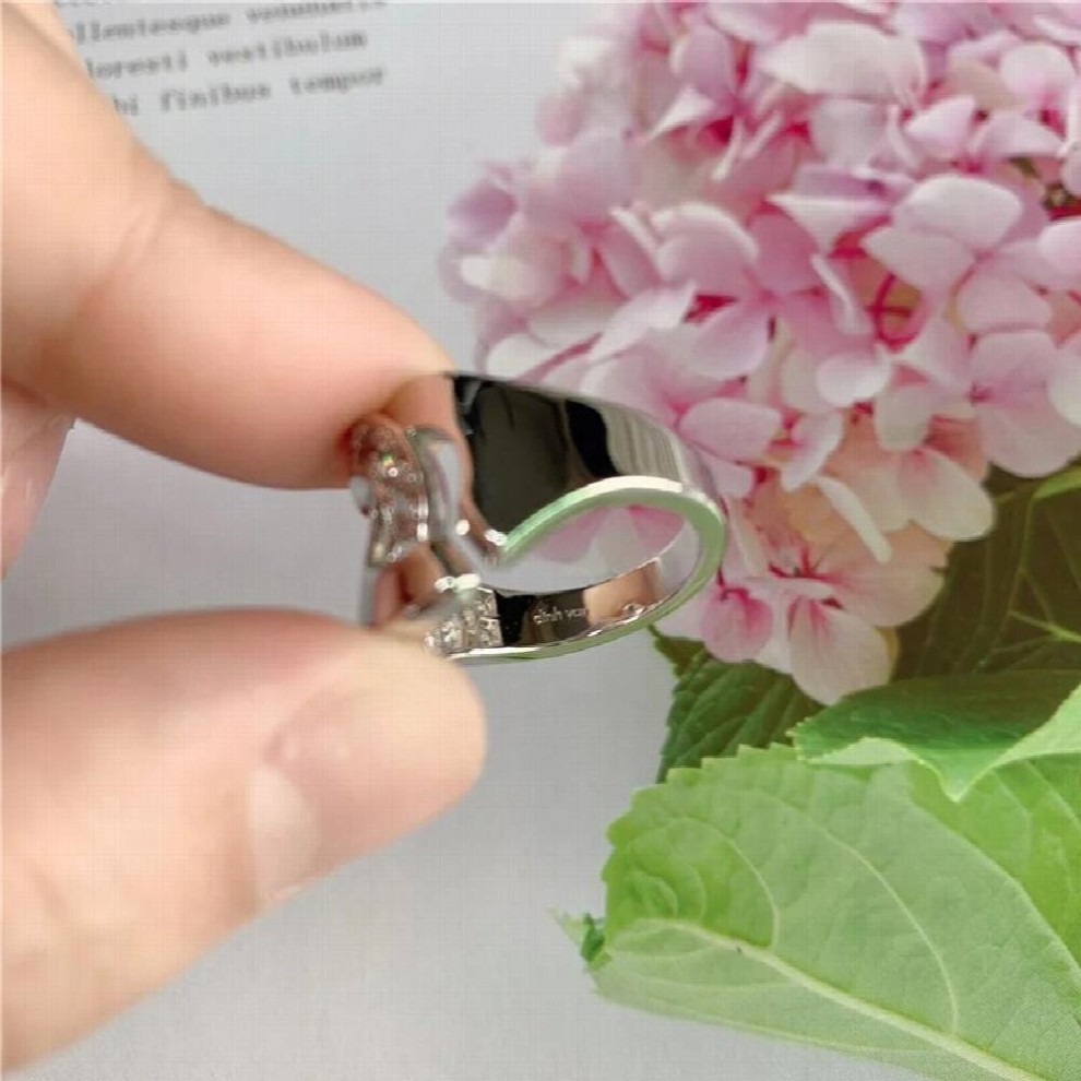 100%S925 Sterling Silver Ring French Pop Inlay Electroplated Zircon Handcuff Ring Gift Couple R16 thumbnail