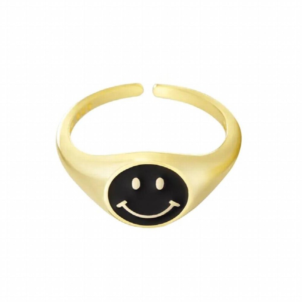 100% 925 Sterling Silver Lovely Smiley Face Rings for Women European Pop Colorful Enamel Adjustable Jewelry