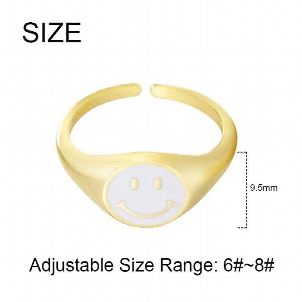 100% 925 Sterling Silver Lovely Smiley Face Rings for Women European Pop Colorful Enamel Adjustable Jewelry thumbnail