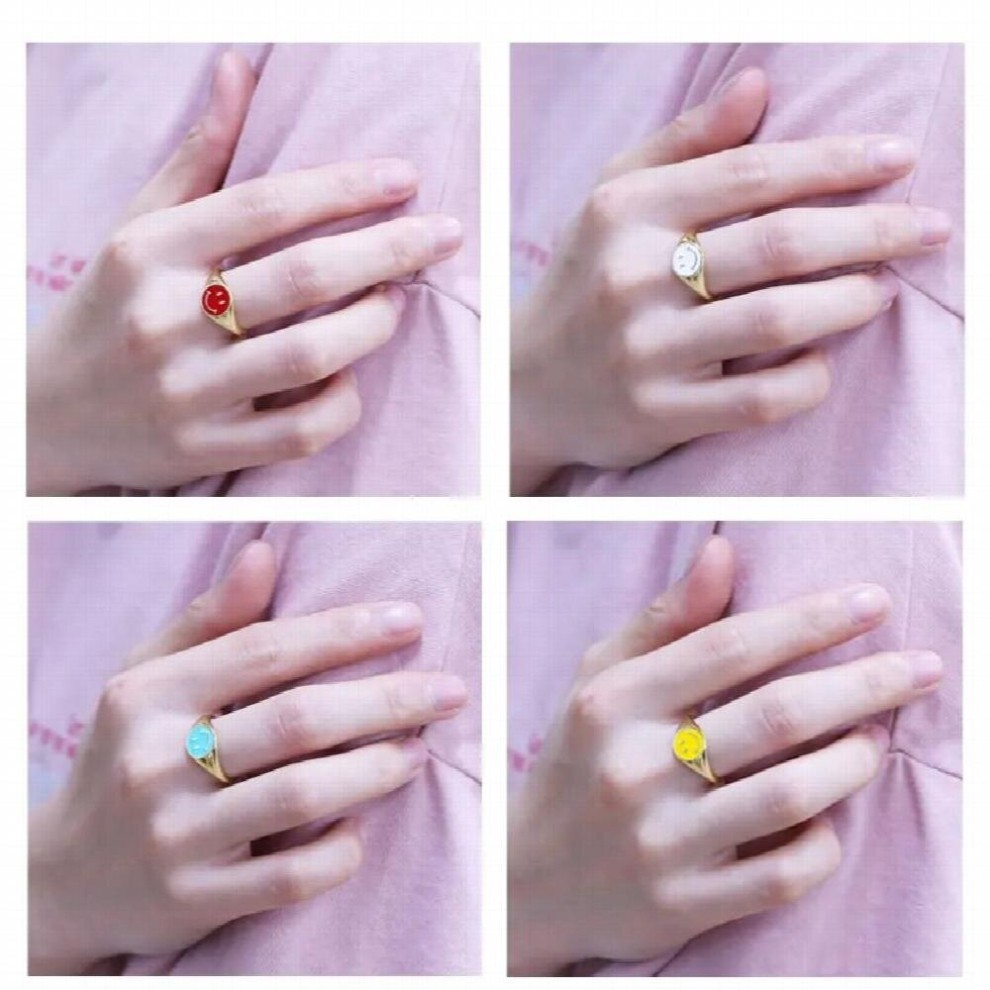 100% 925 Sterling Silver Lovely Smiley Face Rings for Women European Pop Colorful Enamel Adjustable Jewelry thumbnail