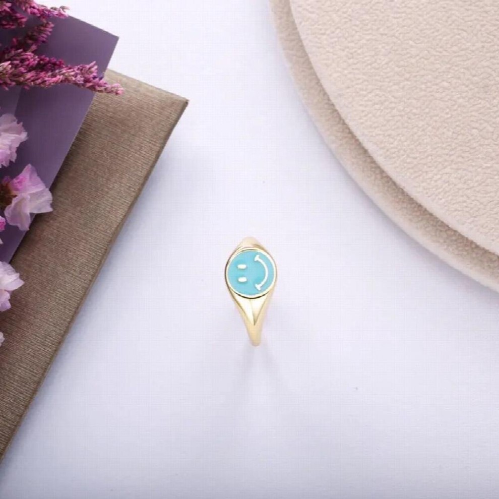 100% 925 Sterling Silver Lovely Smiley Face Rings for Women European Pop Colorful Enamel Adjustable Jewelry thumbnail