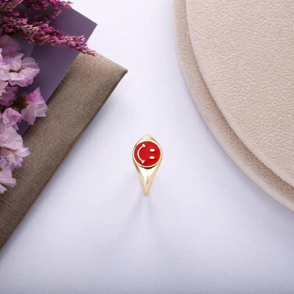 100% 925 Sterling Silver Lovely Smiley Face Rings for Women European Pop Colorful Enamel Adjustable Jewelry thumbnail