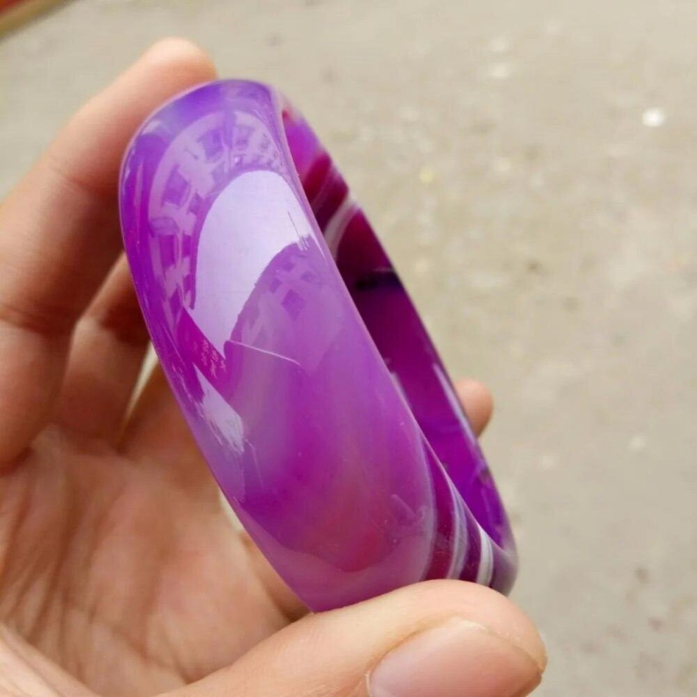 100% Jade Bracelet Wide Cuff NATURE Purple Charm Sweet Agate Bangle Bracelet Luck 56-64MM thumbnail