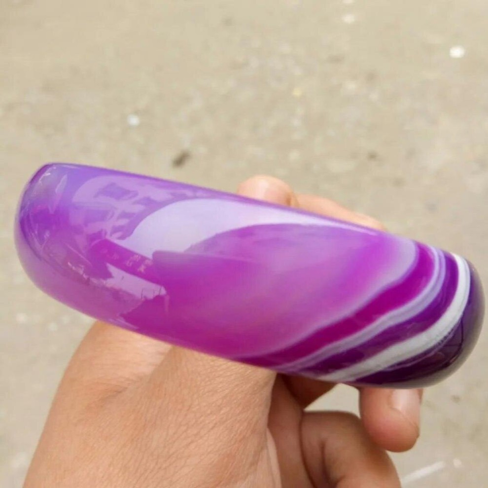 100% Jade Bracelet Wide Cuff NATURE Purple Charm Sweet Agate Bangle Bracelet Luck 56-64MM thumbnail