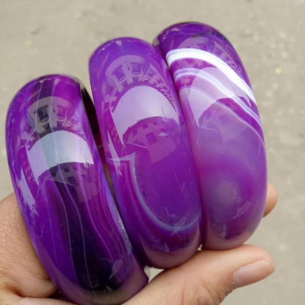 100% Jade Bracelet Wide Cuff NATURE Purple Charm Sweet Agate Bangle Bracelet Luck 56-64MM thumbnail