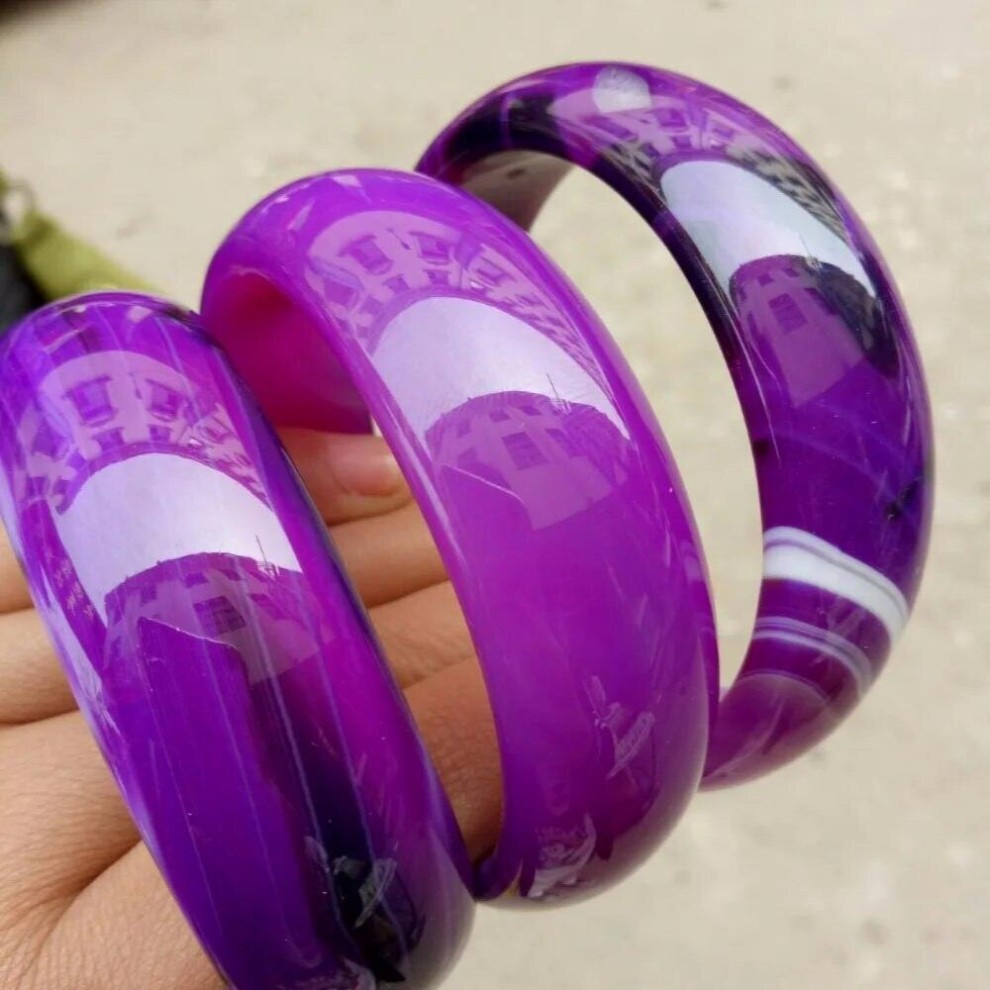 100% Jade Bracelet Wide Cuff NATURE Purple Charm Sweet Agate Bangle Bracelet Luck 56-64MM thumbnail