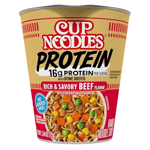 Nissin Cup Noodles Protein Ramen  Beef Flavor with Bone Broth  16g Protein  2.54 Ounce Cup