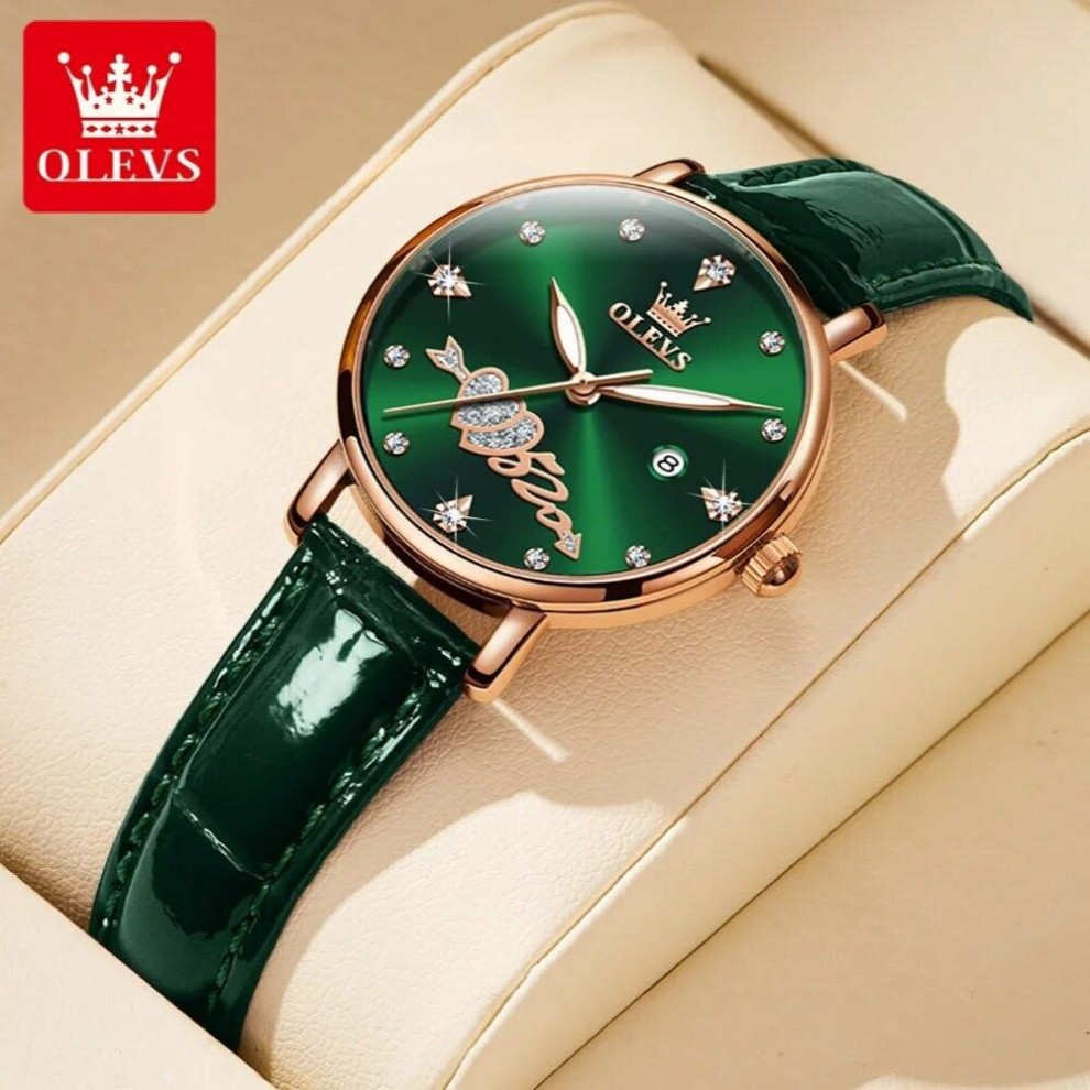 5509 Diamond Leather Strap Watch for Women Waterproof Quartz Women Wristwatch Calendar thumbnail
