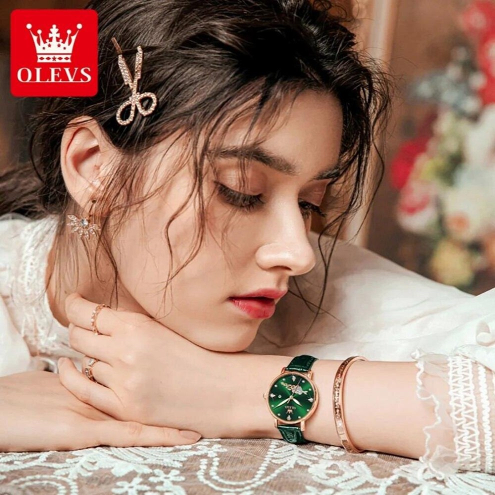 5509 Diamond Leather Strap Watch for Women Waterproof Quartz Women Wristwatch Calendar thumbnail